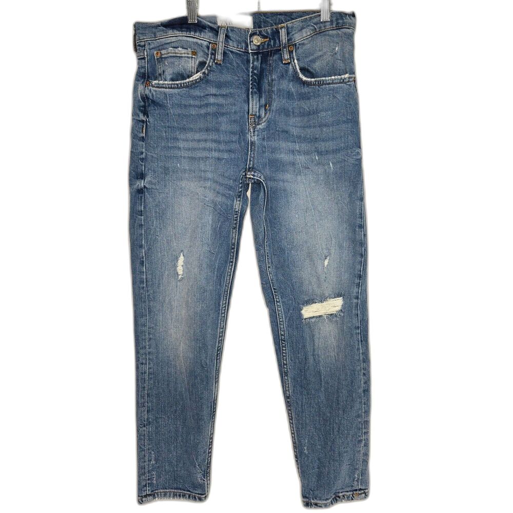 Zara Slim Boyfriend Crop Jeans | Women's Size 6 | Distressed Blue Denim